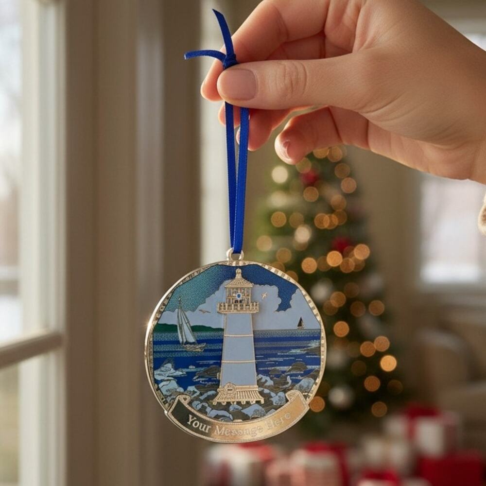 Vintage ChemArt Lighthouse Christmas Ornament 24K Gold Finished Brass Coastal
